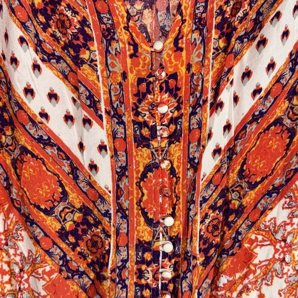 Free People Magic Mystery Tunic with bell sleeves split neck button front size M